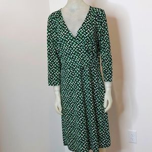LOFT size 12 green, white and black patterned dress